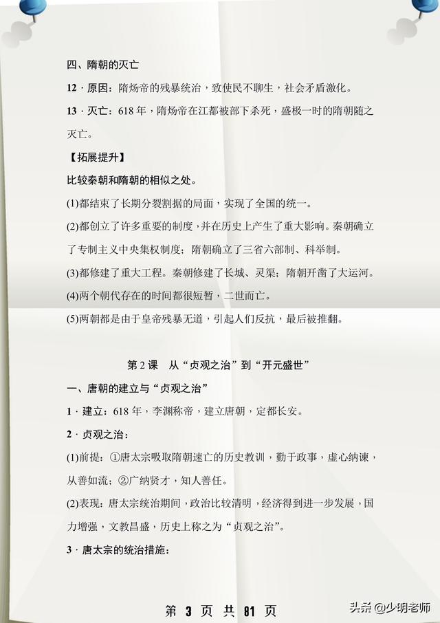 初一历史下册：21个考点梳理+200道人民日报推荐文化习题