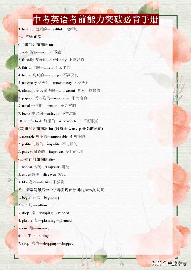 初中英语考前突破——词类派生规律,掌握这些,快速突破词汇量