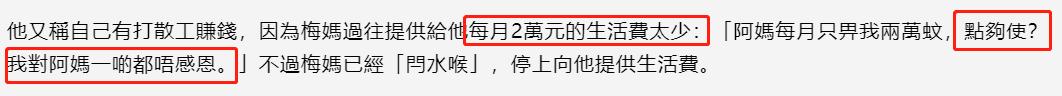 梅艳芳哥哥近况，嫌99岁老母每月给他2万太少，靠小30岁女友资助