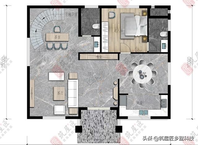 地下室+3大套间+挑空客厅，占地125平米，新中式别墅设计