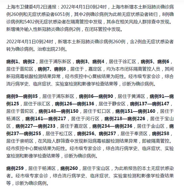 上海昨日新增本土确诊病例260例 本土无症状感染者6051例