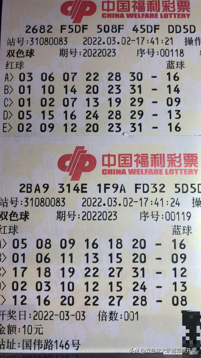 福彩双色球22053期周四5月10日实票10注本文内容仅供分析
