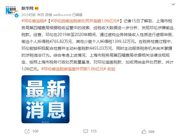 又一明星偷逃税被罚 1.06 亿！全网封杀