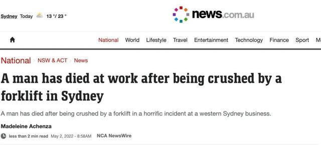 突发！悉尼发生可怕事故！一人被困叉车下死亡！太惨了