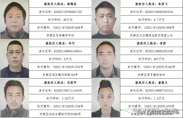 曝光! 武都区法院公布2022年第一批失信被执行人名单（172人）