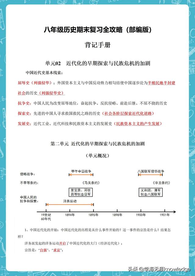 10年班主任提炼初二上册历史“抓分”高频考点笔记，班上36个95+