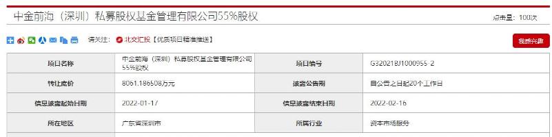 中金资本再出手 清仓式 转让私募债权「中金 私募」