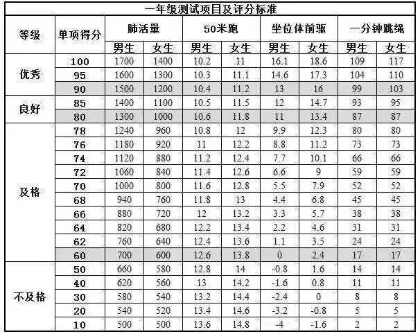 坐位体前屈评分标准