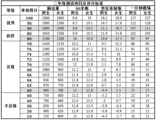 坐位体前屈评分标准