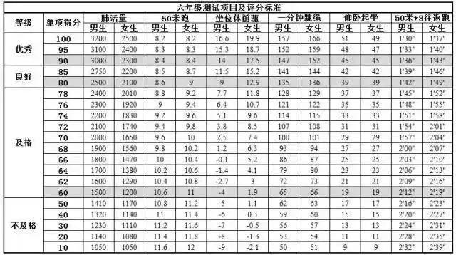 坐位体前屈评分标准