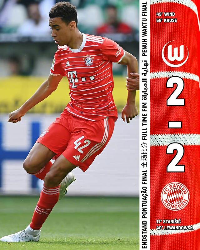 德甲：狼堡2-2拜仁 斯坦尼西奇、莱万破门