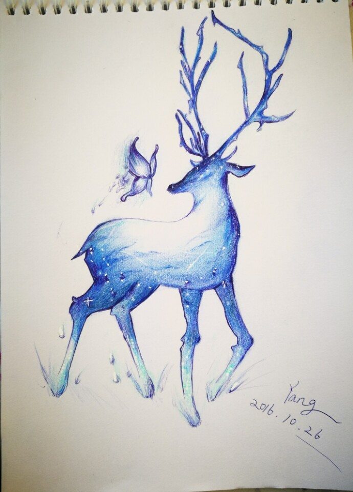 彩铅星空鹿