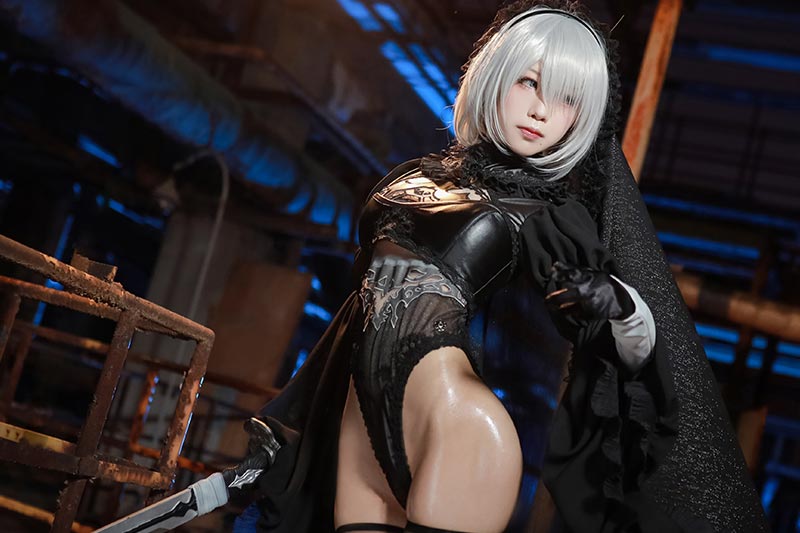 [cosplay]水淼aqua – 黑色皮套白色蕾丝2B原版套图 [55P/298MB] cosplay 第1张