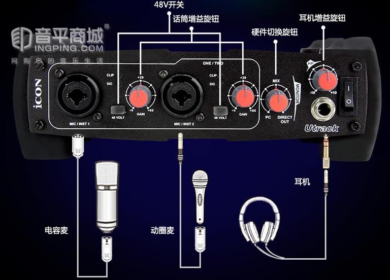 1个驱动光盘 1张说明书 1份二,艾肯(icon) utrack pro usb声卡调试