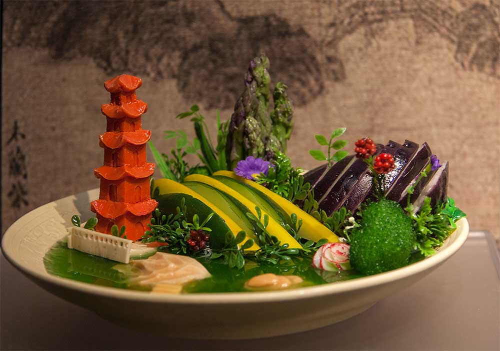 梵正用食材拼"辋川图小样",仅用腌鱼,干肉等单调之物,拼二十只独自成