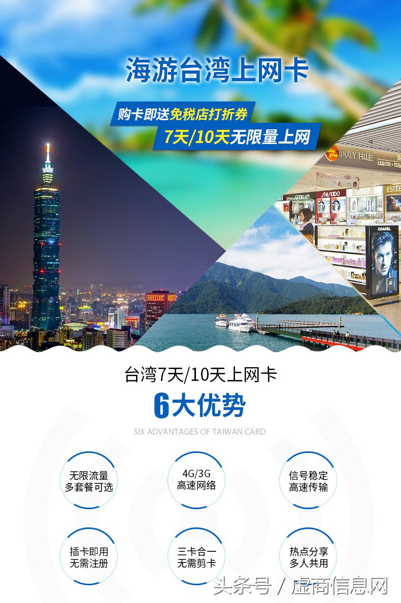 海航通信台湾7天旅游无限流量上网4G手机卡只要15.9元一张