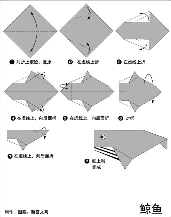 鲨鱼的折法折纸图片