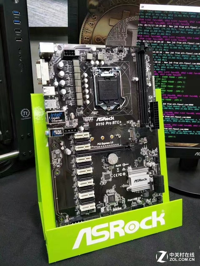 比特币妖板 华擎挖矿主板可插13块显卡