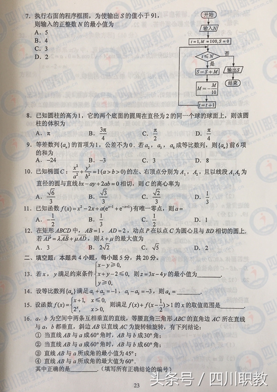 2017年四川省高考真题及答案汇总（全）