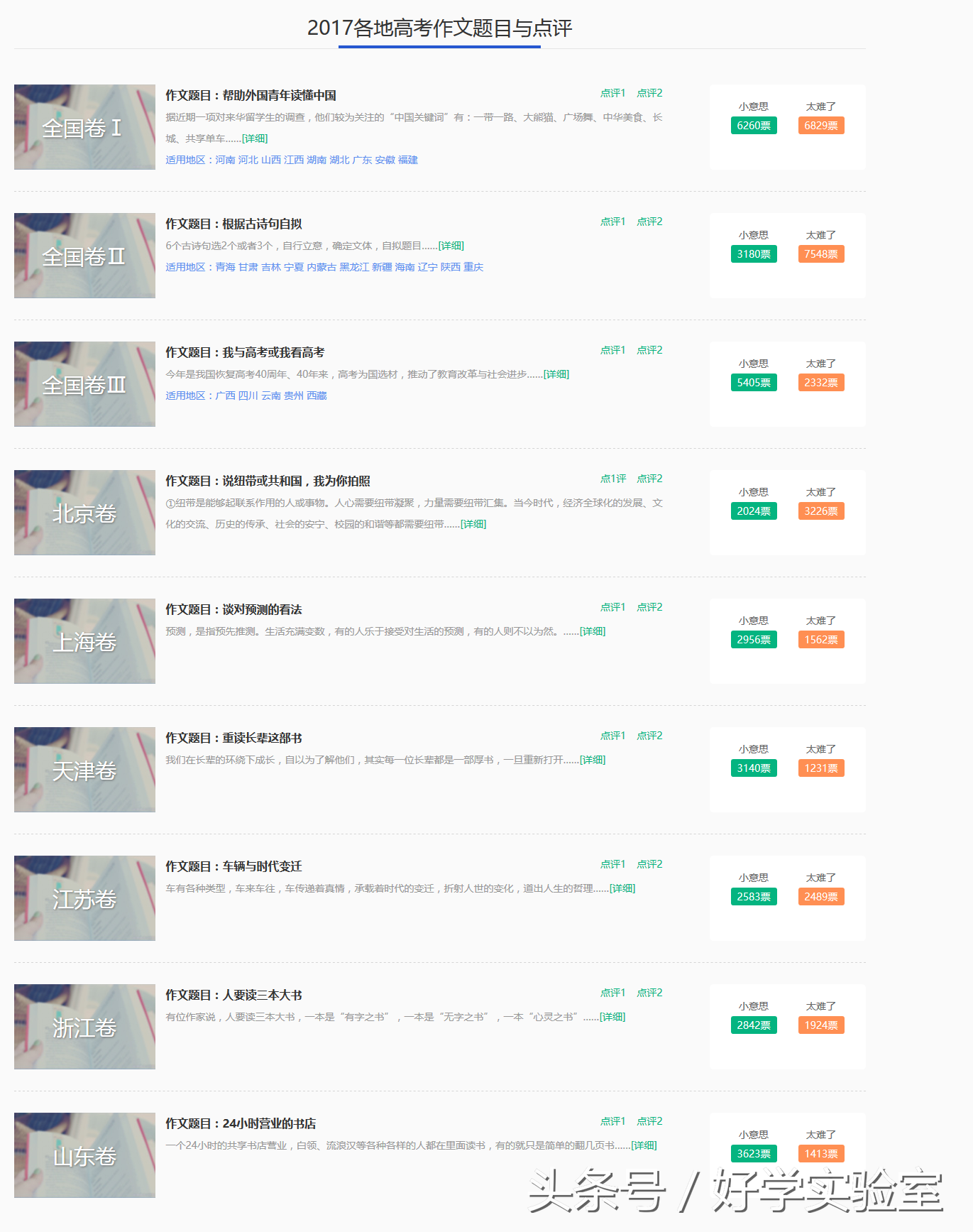 2017各地高考作文题目与点评