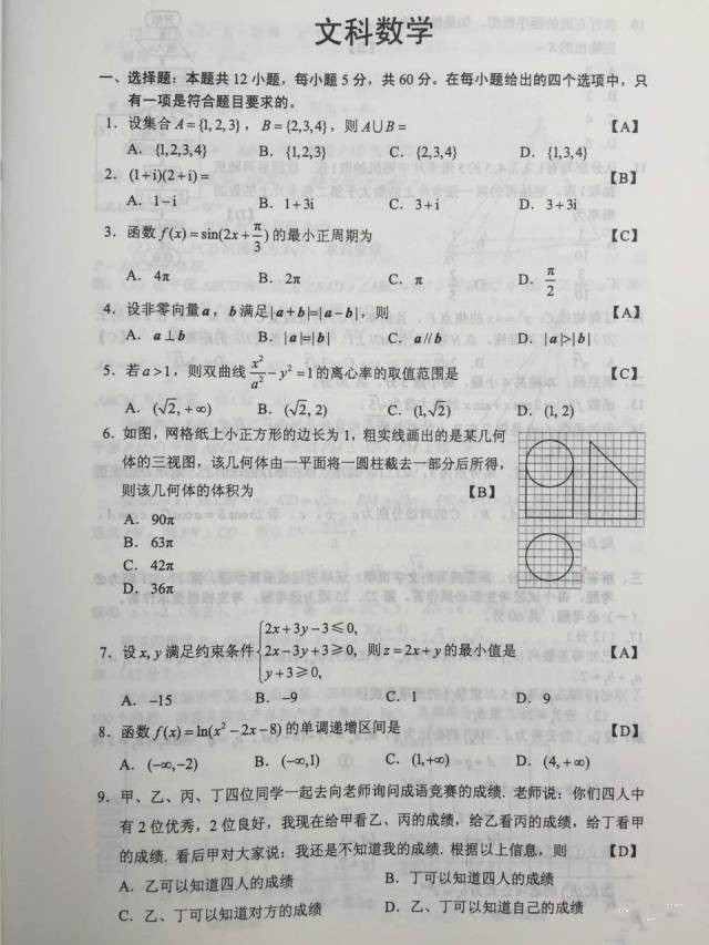 快讯，2017年陕西高考真题及答案（全）