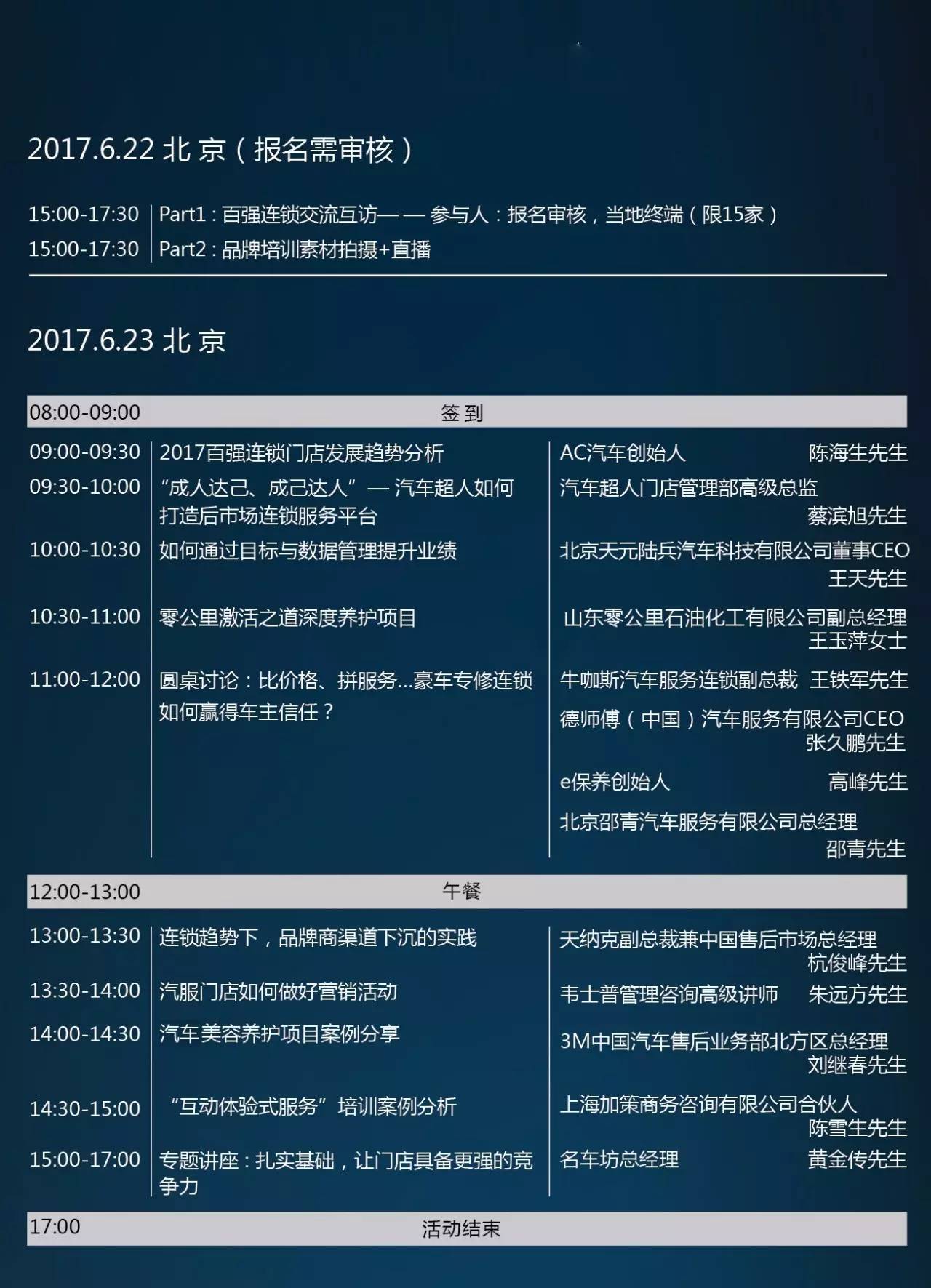 2017中国汽车后市场连锁发展论坛·北京站嘉宾议程曝光