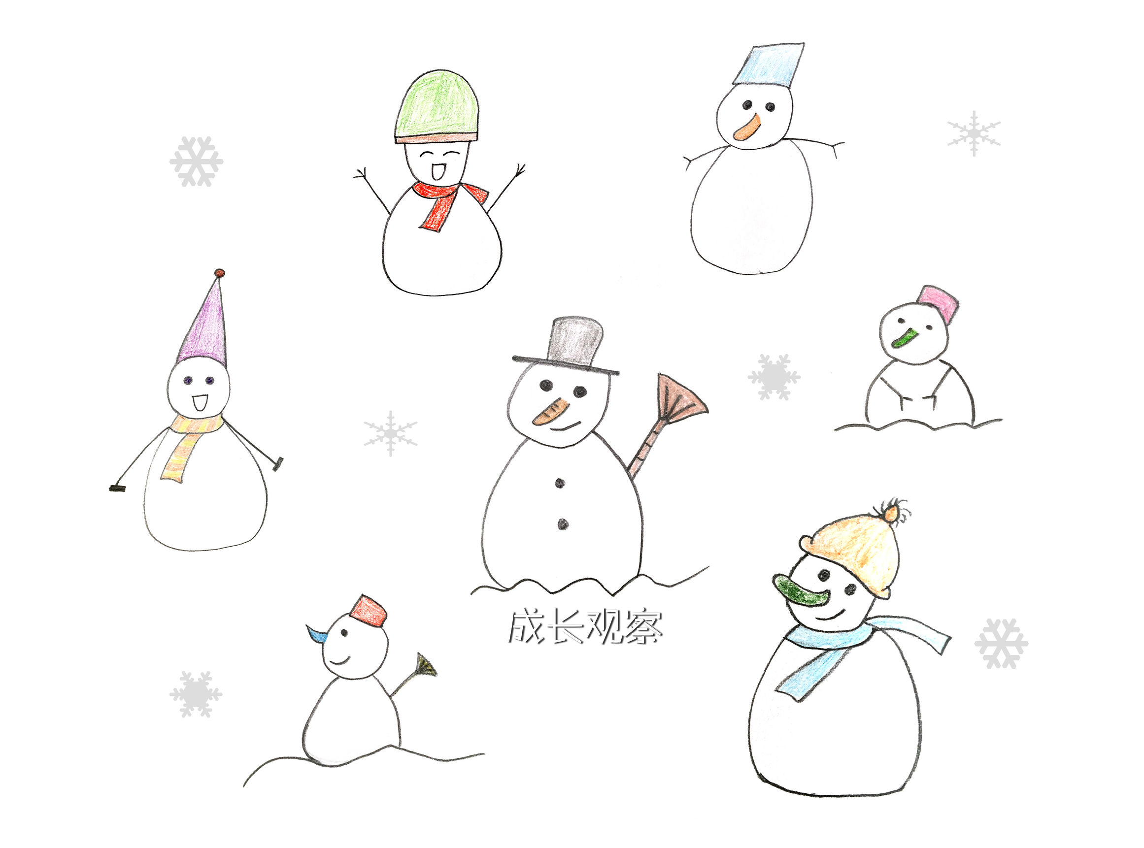 各种各样的雪人简笔画,还有《冰雪奇缘》的雪宝,快收藏