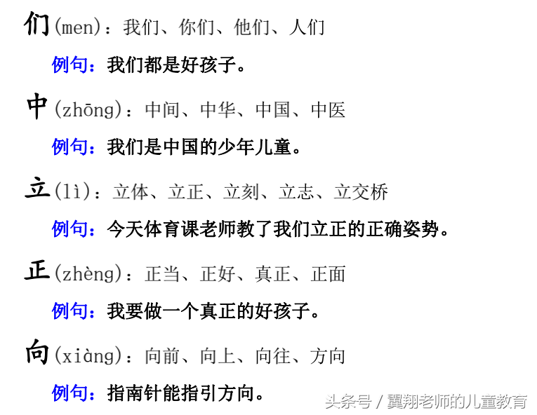 一年级语文上册《生字，组词，造句，常用成语积累》，强烈推荐
