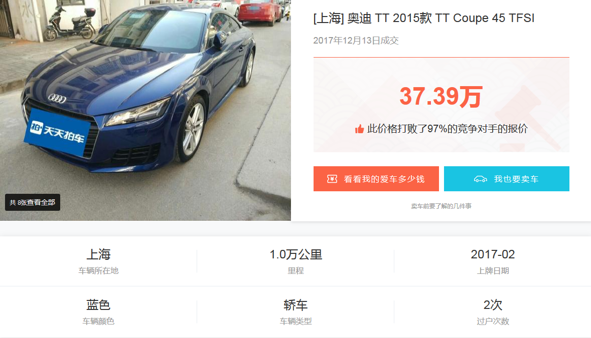 50多万的奥迪TT开一年贬值13万，路人表示土豪的世界我不懂！
