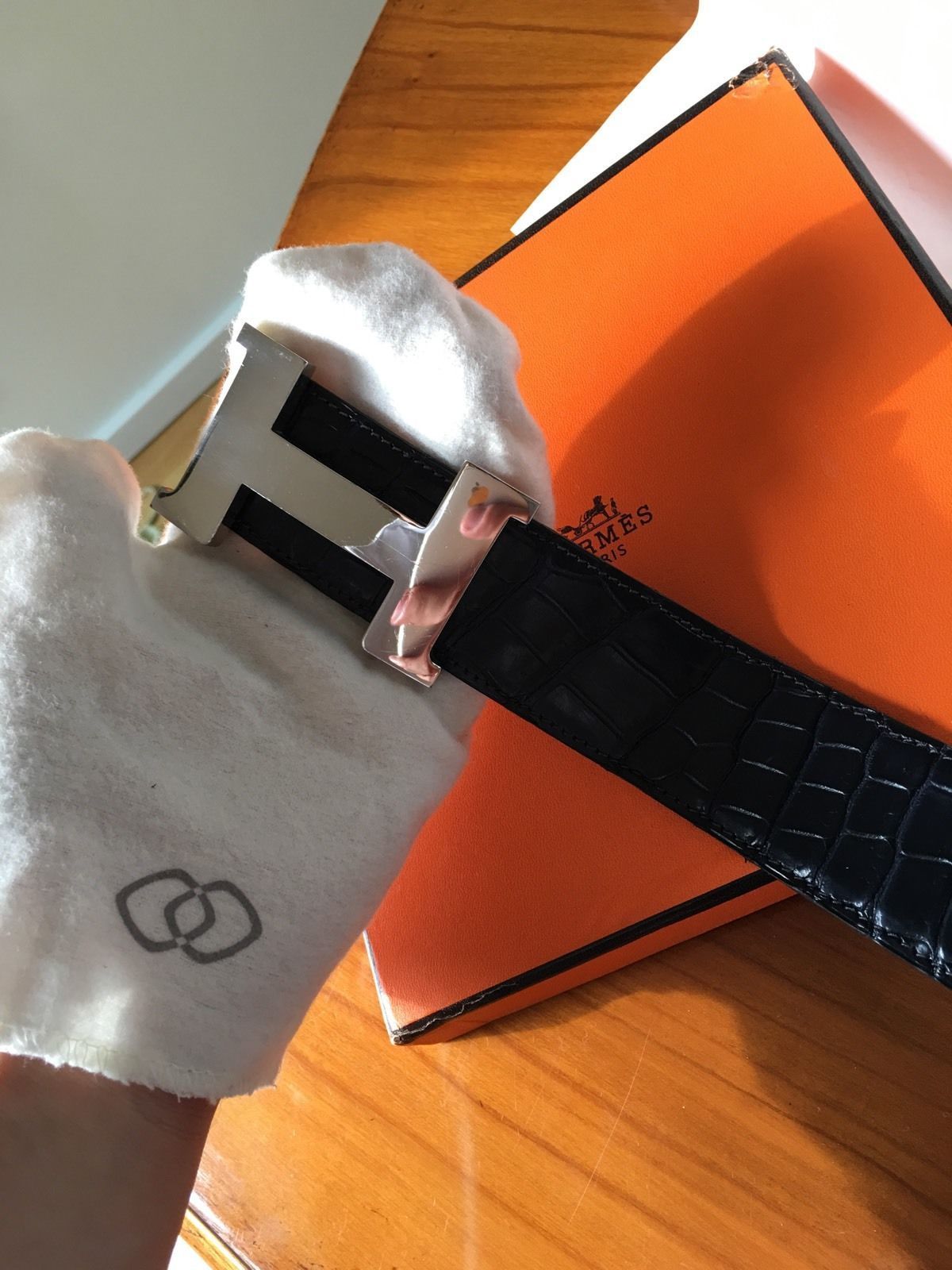 国外拍卖行拍卖奢侈品 正品爱马仕鳄鱼皮带size 80 42mm男士皮带