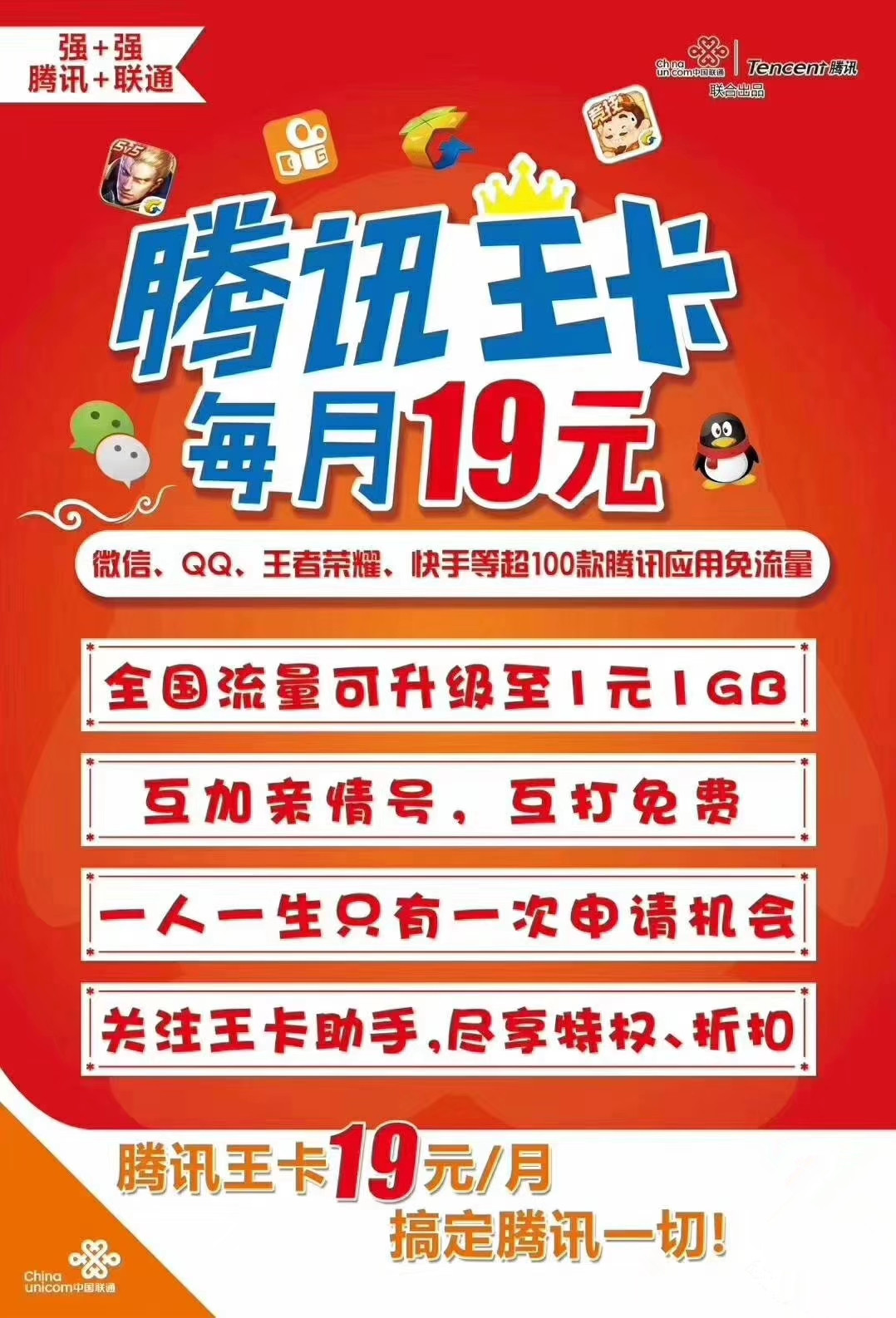 “大王卡”再度升级，1元1G流量+100款APP免流量，逆袭“大鱼卡”