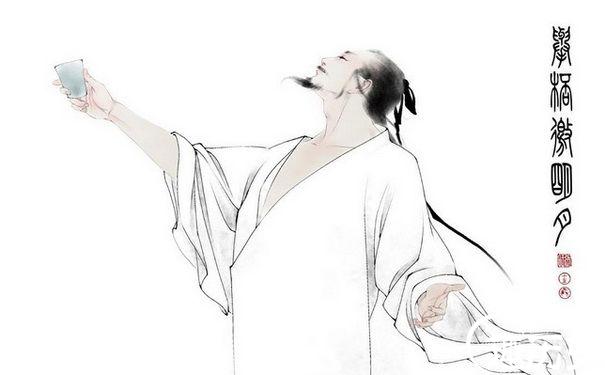 李白画像在这幅李白画像中,李白身穿纯白色的宽松衣袍,襟前大敞,给人