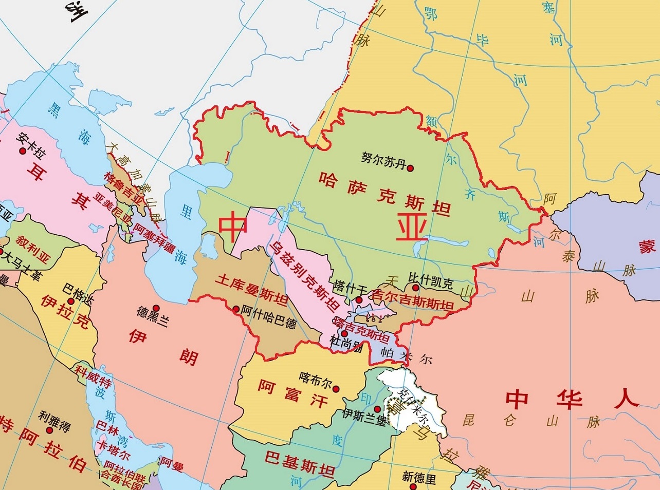 亚洲各国分布地图图片