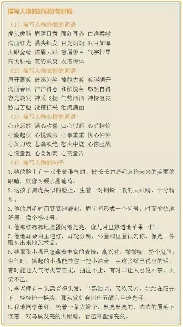 特级语文老师整理：小学生写作常用好词好句，快为孩子收藏吧
