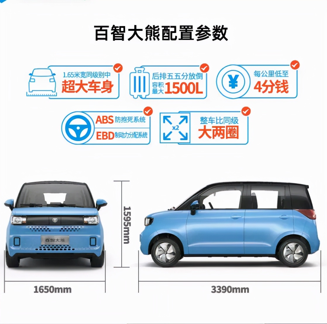 百智大熊是一款外观造型,内部空间都比五菱宏光mini ev要大很多的电动