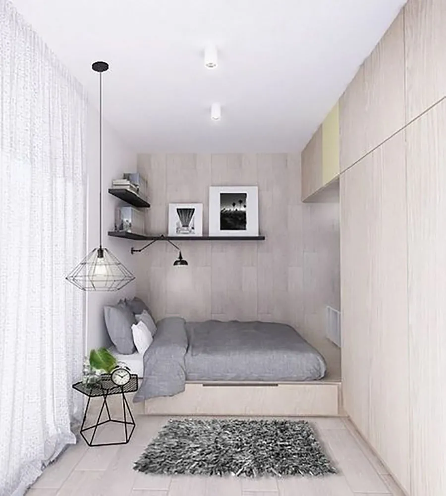 如果,你的卧室是属于5平米的超小格局,那么在扣除床铺所占面积之后