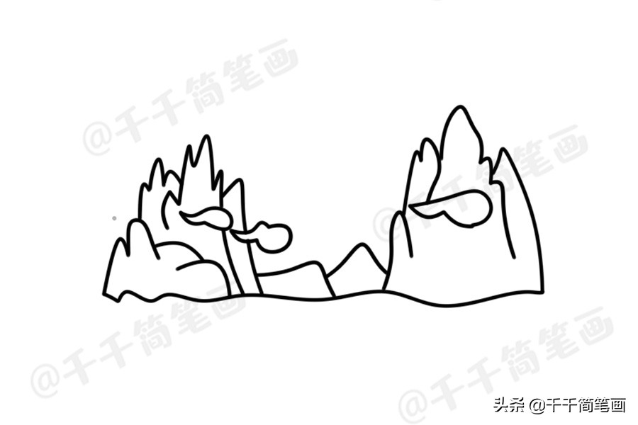 一組風景簡筆畫素材大全,山峰畫法一學就會,哄娃必備