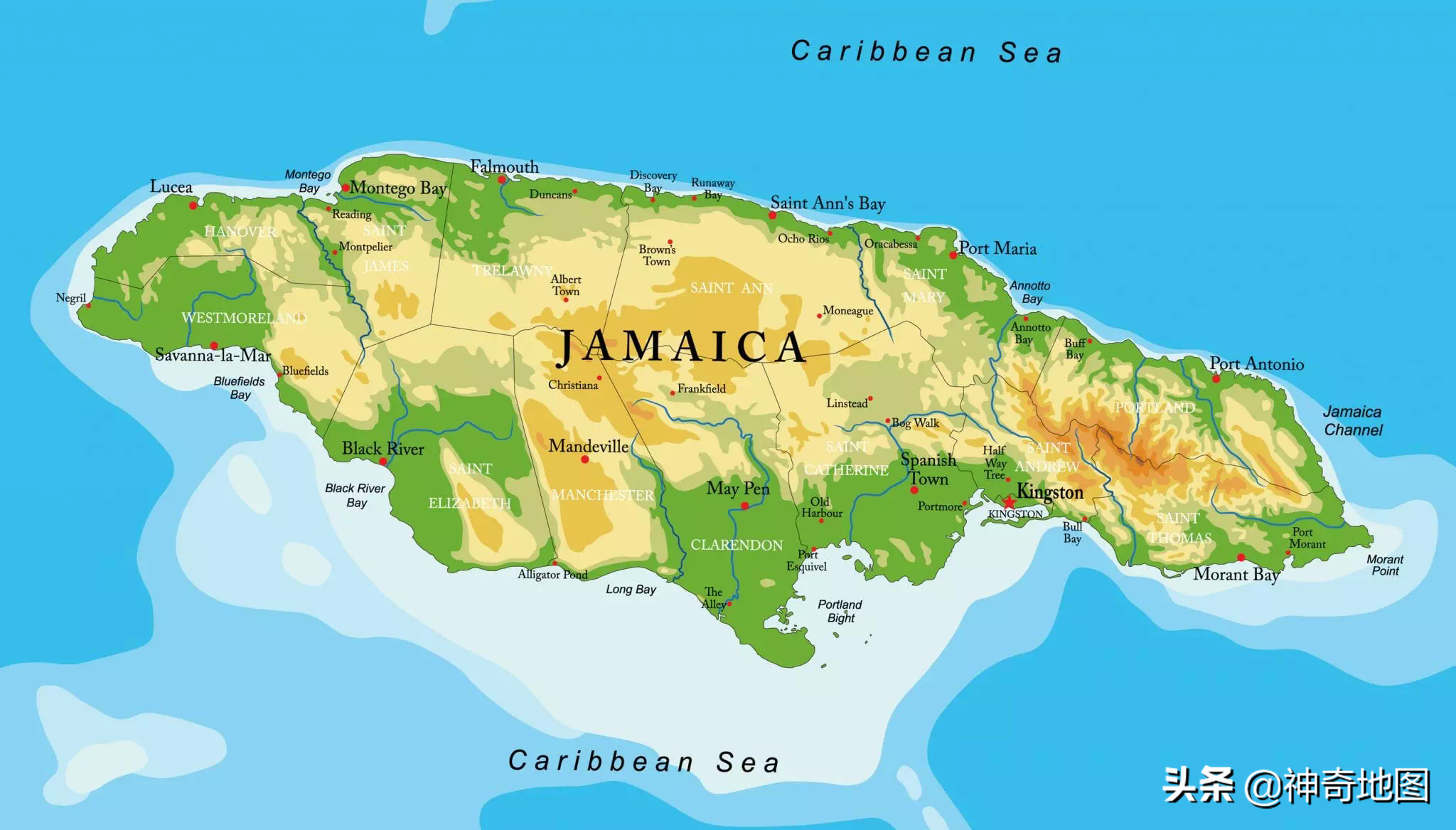牙买加行政地图图片