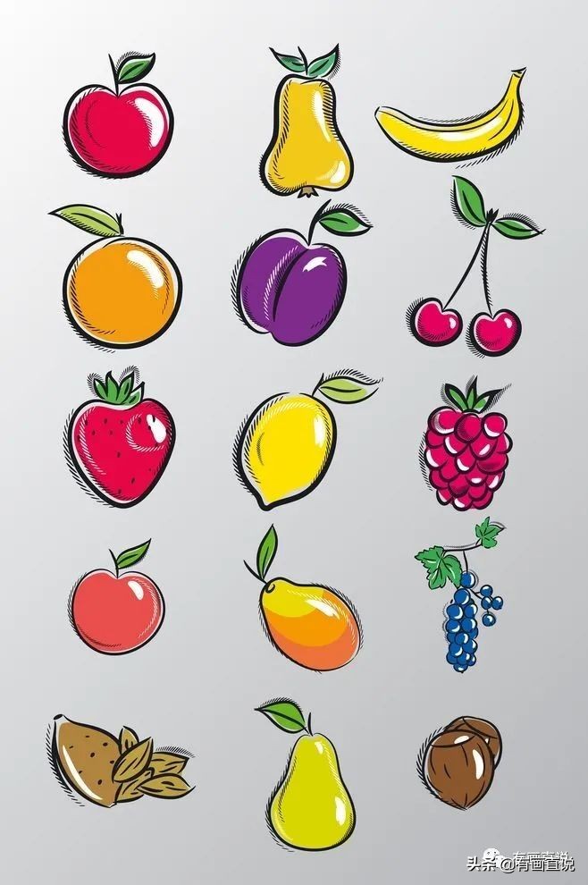 儿童画简笔画临摹素材52张：水果系列画法，收藏备用，在家学画画