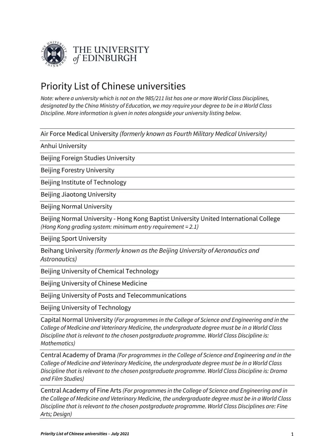 爱丁堡大学更新2022年录取要求
