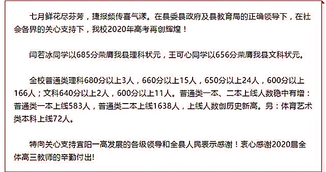 洛阳人看过来！汝阳一高、宜阳一高、偃高2020年高考喜报
