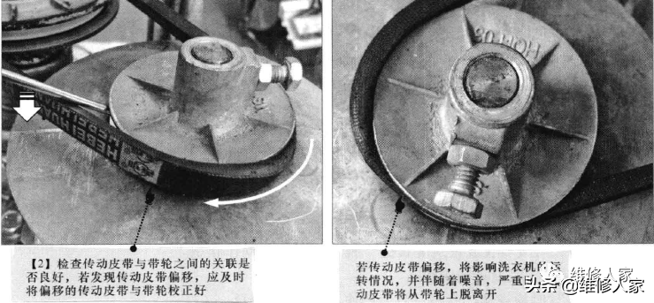 波轮洗衣机带轮和传动带的检修调整方法