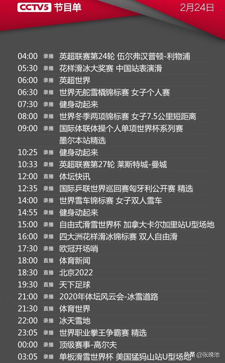 央视今日节目单，CCTV5直播天下足球+体坛风云会-冰雪道路，5+KHL