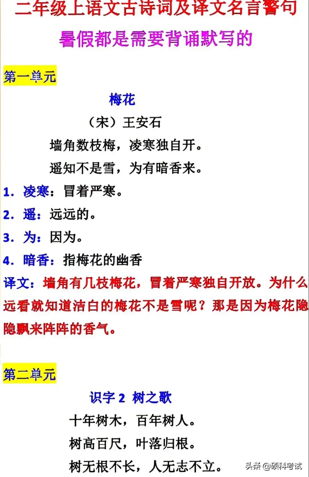 部编版二年级语文上册：1–8单元近反义词、古诗词、名言警句大全