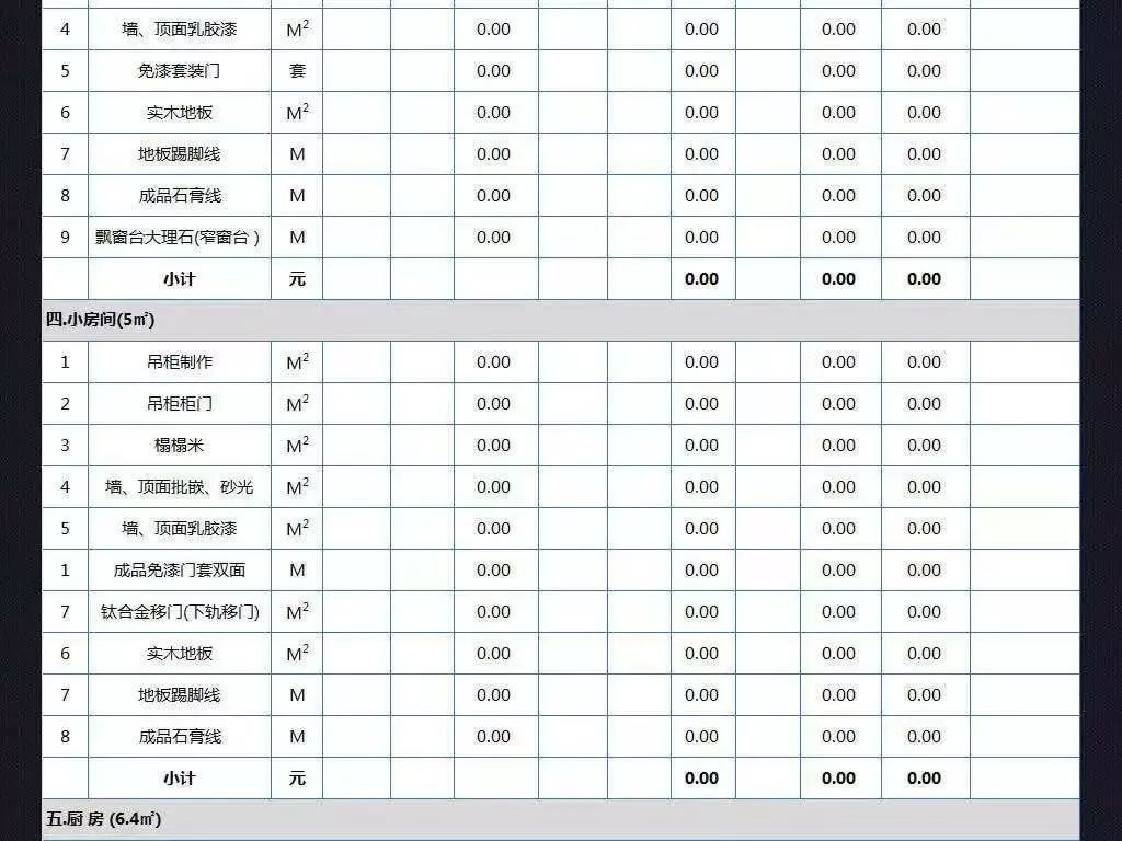 装修预算分析（含主材报价参考）