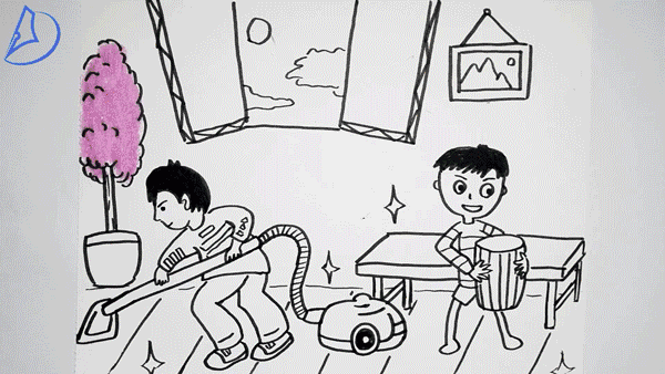 蜡笔画：假期到，五一劳动节快乐