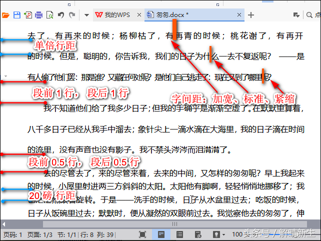 Word入门：图解行间距、段间距、字间距
