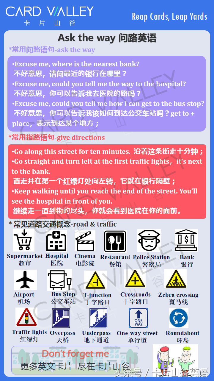 旅游问路指路实用英语，天桥？地下通道？右转直走英文怎么说？