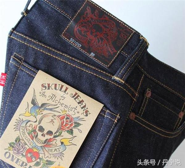走复古和摇滚风！日本SKULL Jeans最高定番黑牌骷髅头原色牛仔裤