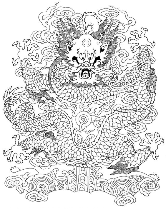 高清龙纹手绘线稿资料,拿去画